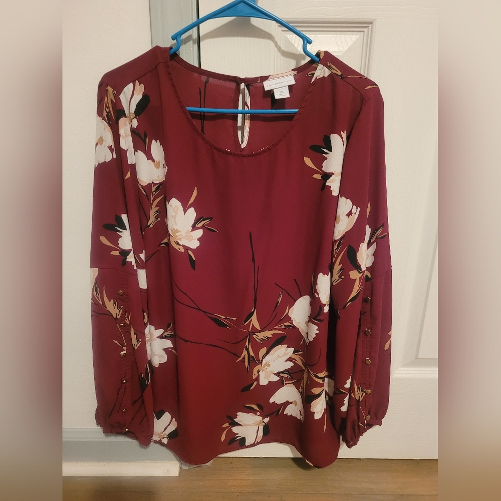 Liz Claiborne Burgundy Floral Blouse